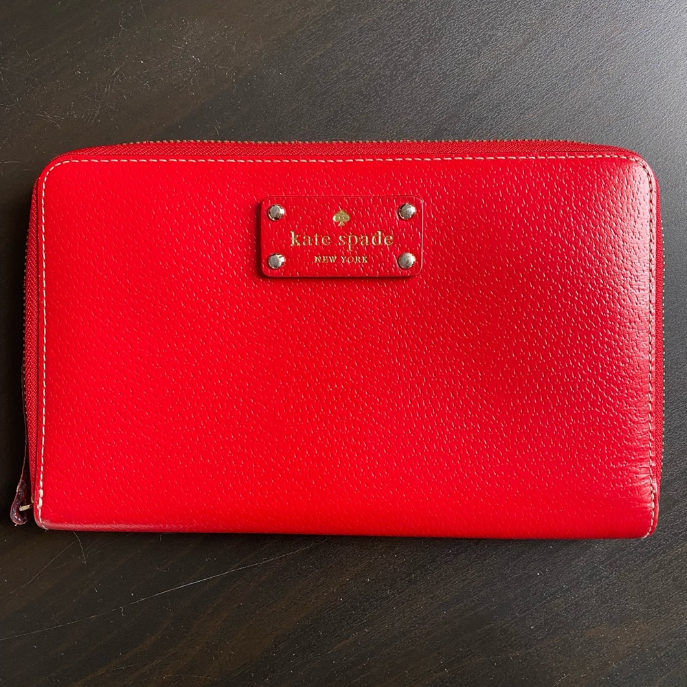 Kate Spade large zip around wallet, red - preloved & in great condition